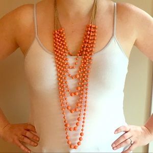 Long Orange/Coral Layered Necklace