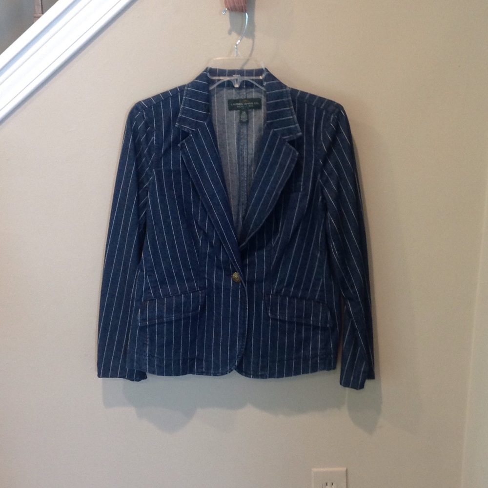 Denim pinstripe blazer