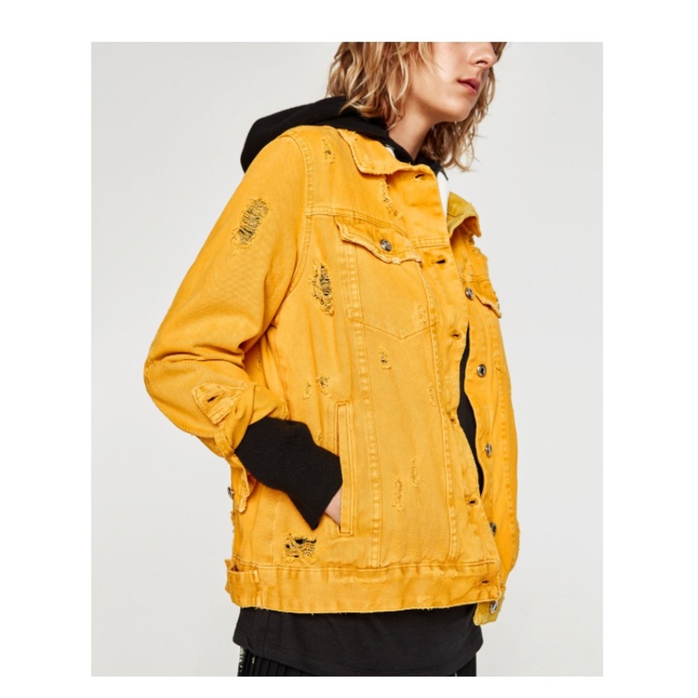 Zara Distressed Yellow Denim Jacket - F/W '17