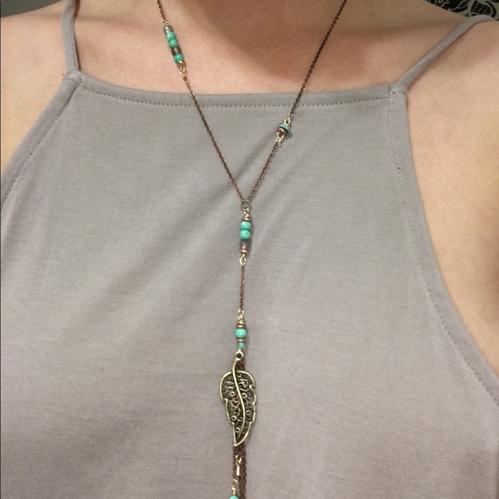 Turquoise, Copper, & Moonstone Drop-down Necklace