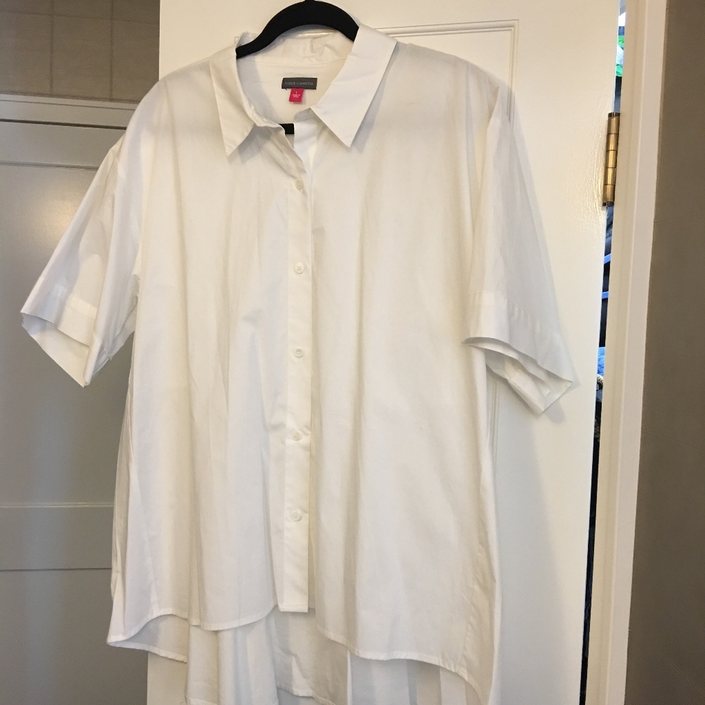 Vince Camuto White Short-sleave Button-front Shirt
