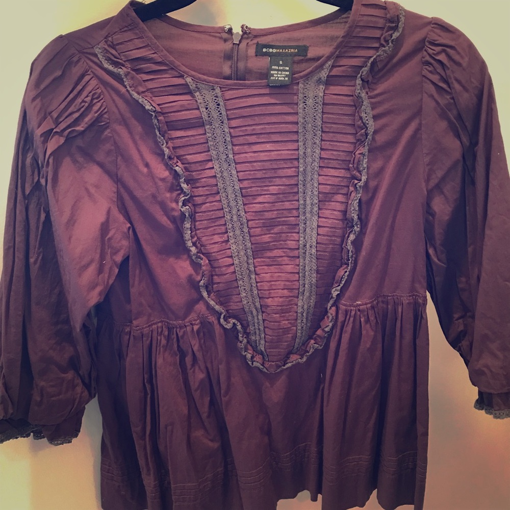 BCBG plum pheasant blouse