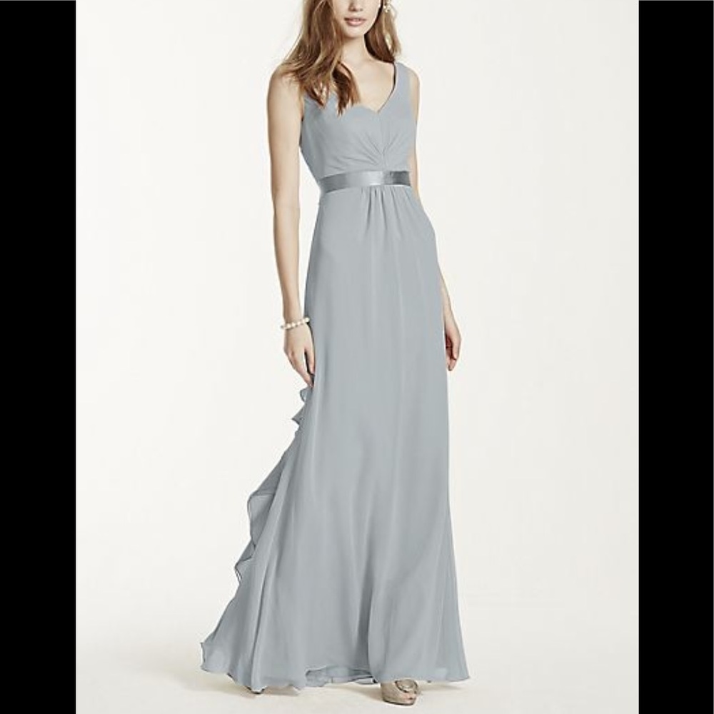 Davids Bridal grey ruffle dress