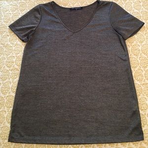 Grey polyester metallic v neck shirt