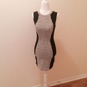 H&M Black & White Woven Bodycon Dress XS
