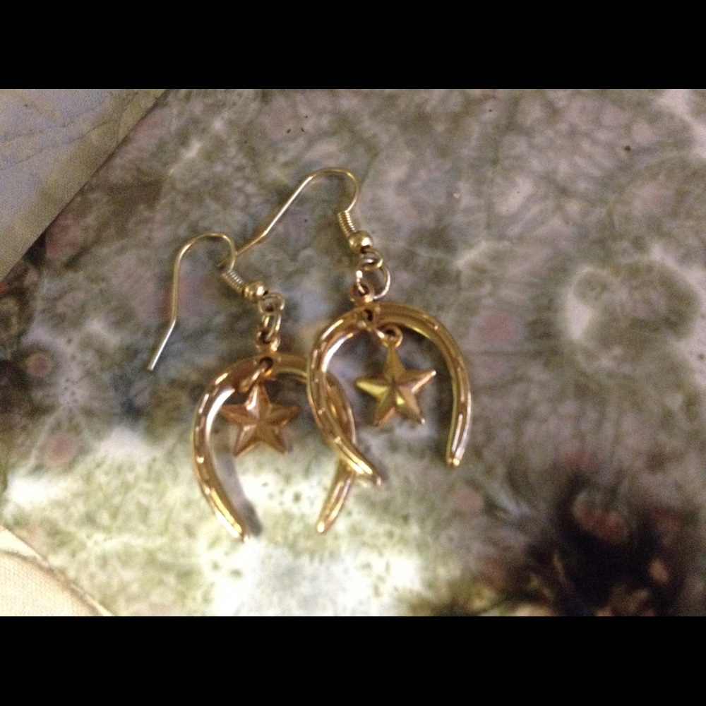 Lucky horseshoe gold tone earrings