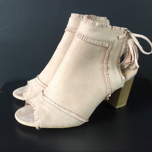 Pink suede peep toe booties - Picture 1 of 4