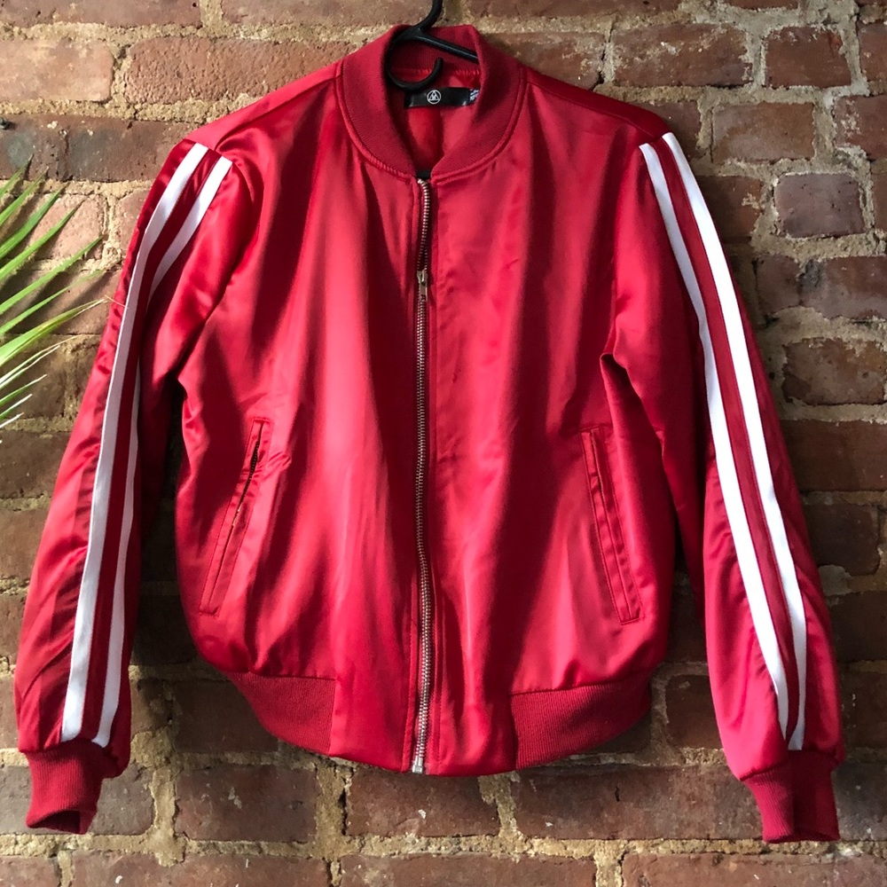 Red with white striped bomber jacket
