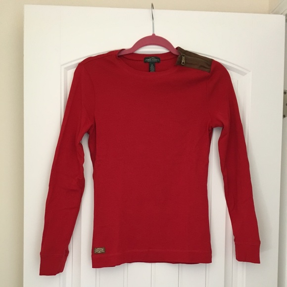 Lauren Ralph Lauren Tops - Ralph Lauren red long sleeve tee w/elbow patches M