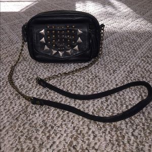 Small black trendy studded cross body