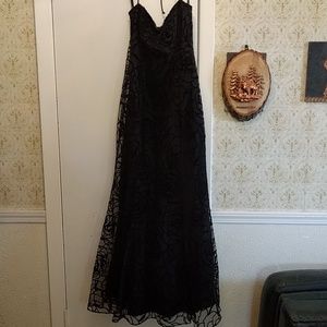 Gorgeous black gown with velvet lace rose overlay