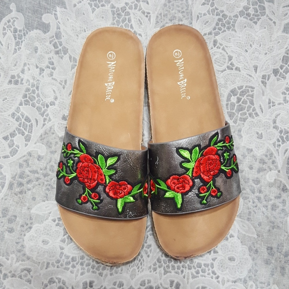 Embroidered Slip-on Espadrille Sandals