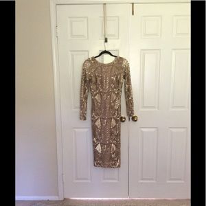 Dress The Population Emery Midi Gold Medium Dress