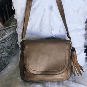 Taupe hobo over-the-shoulder purse