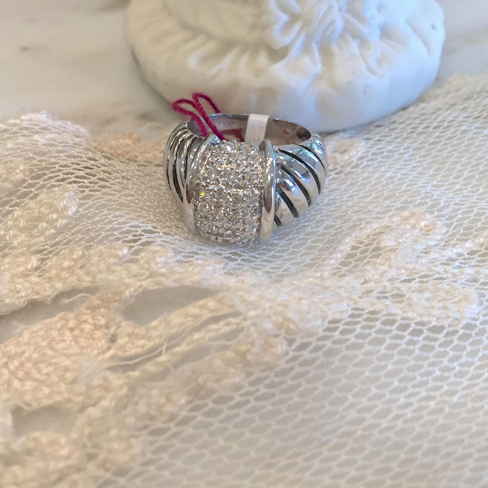 Beautiful Wide Cable Ring With Pave, NWT