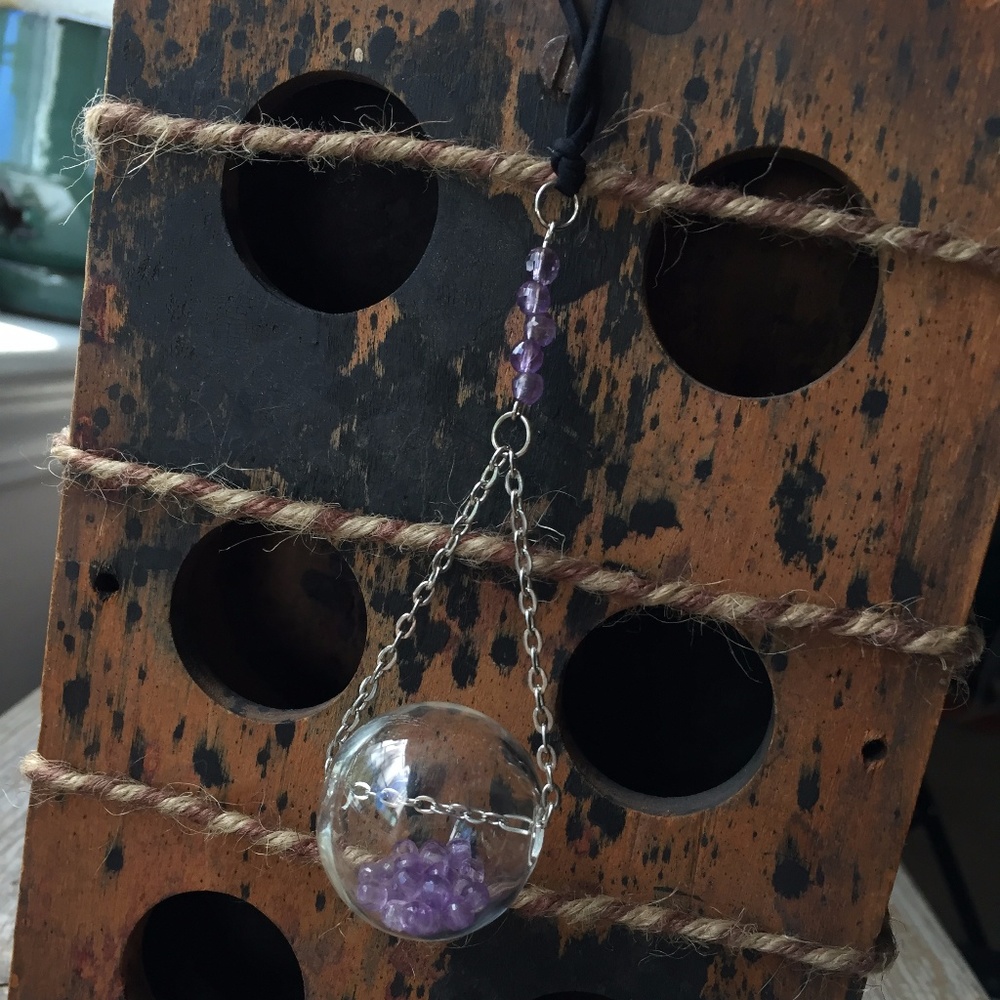 Real Amethyst & Blown Glass Bubble Necklace
