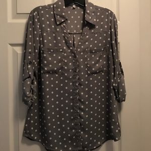 Gray and cream polka dot top