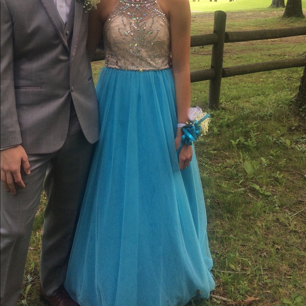 Prom Aqua tulle Champagne Prom Dress