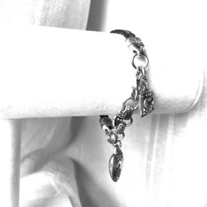Braided black leather and silver bracelet