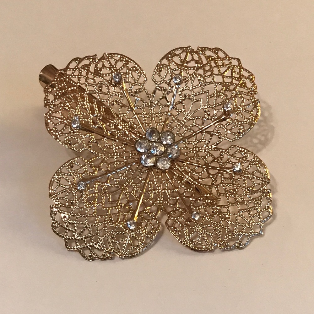 Gold Flower Clip with Rhinestones