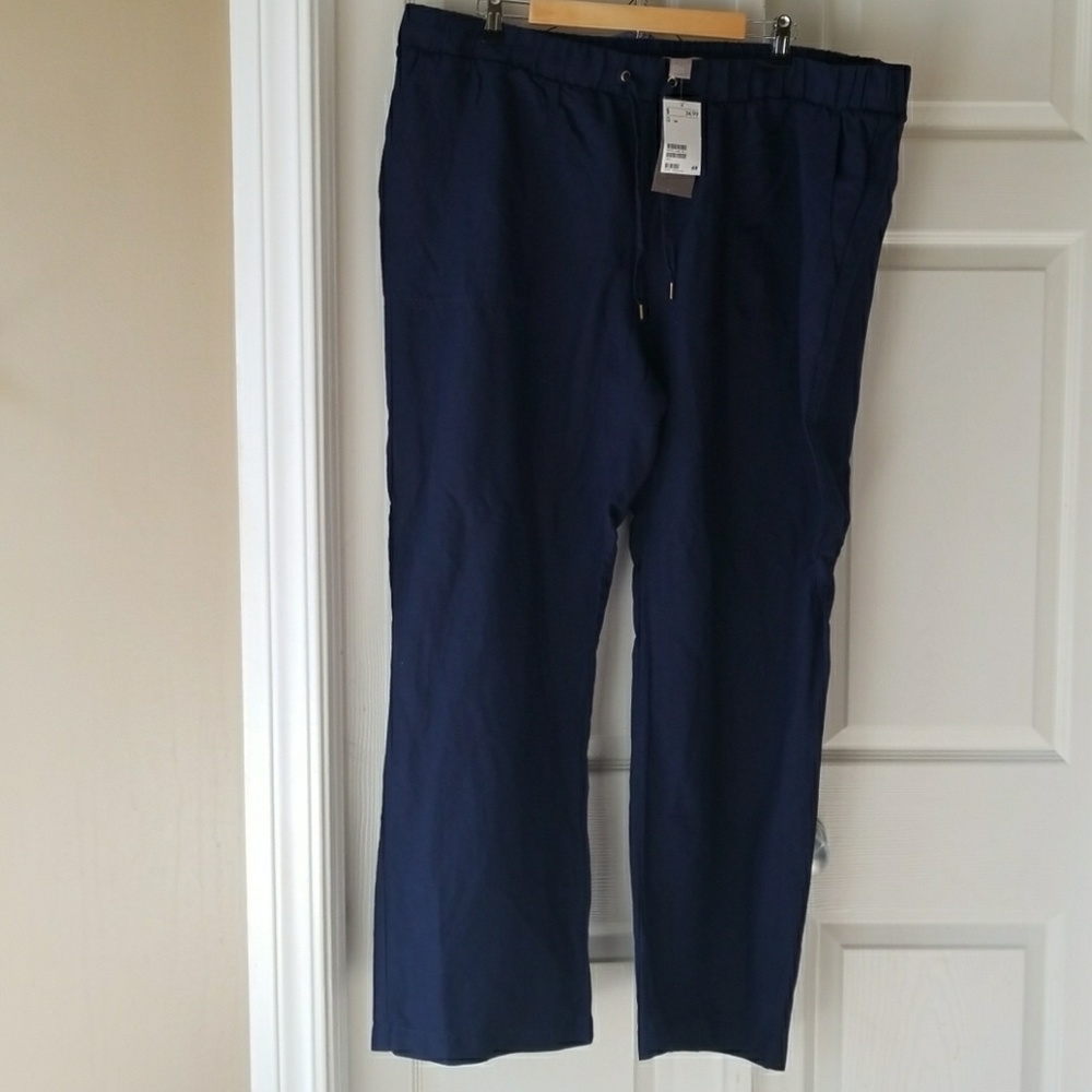 H&M linen blend navy pants