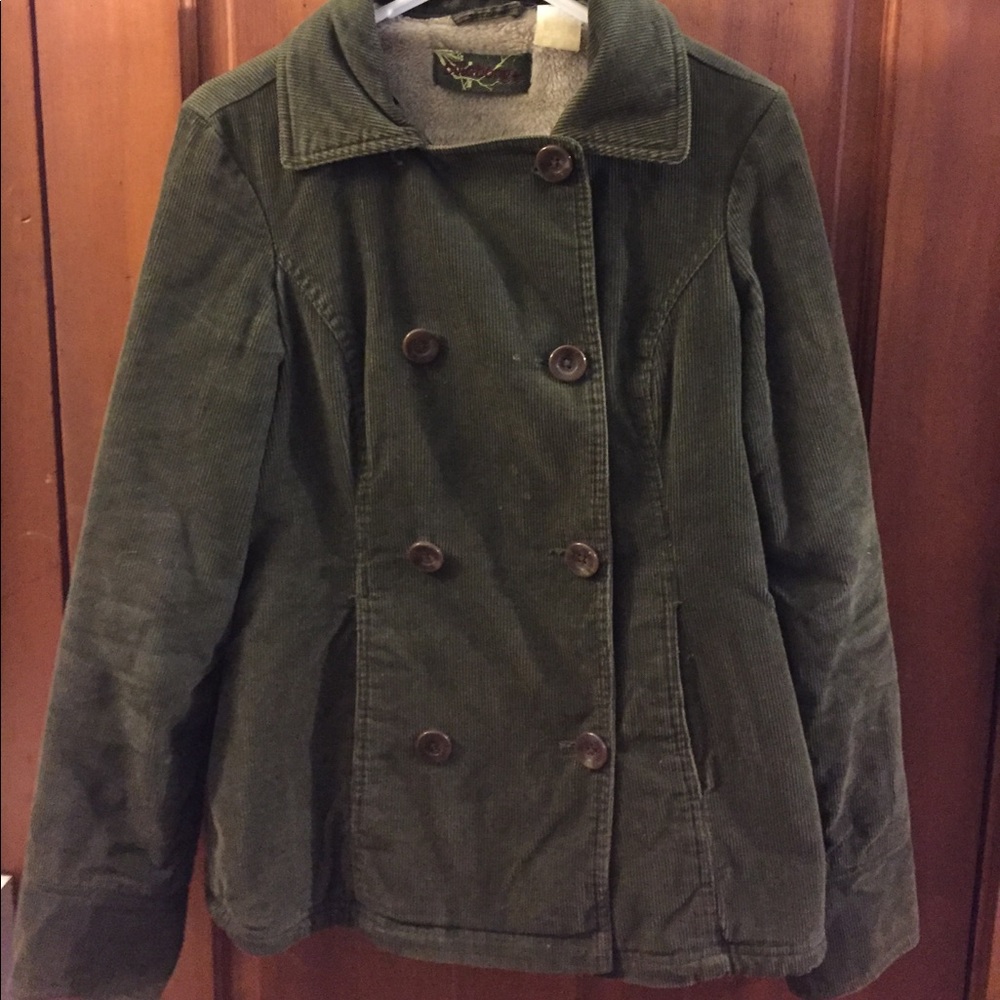 Billabong army green corduroy pea coat