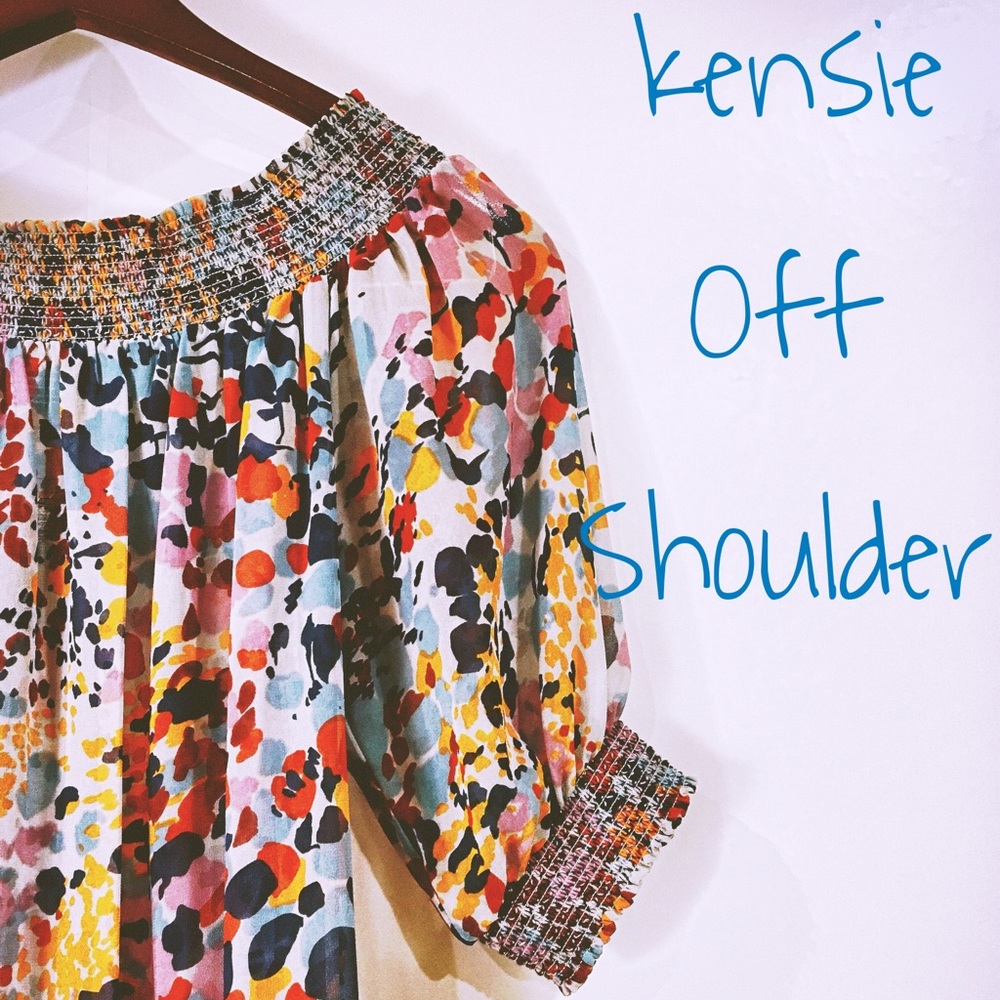 EUC KENSIE OFF SHOULDER BLUE SHEER TUNIC L