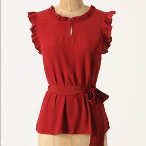 Anthropologie Red Ruffled Shirt
