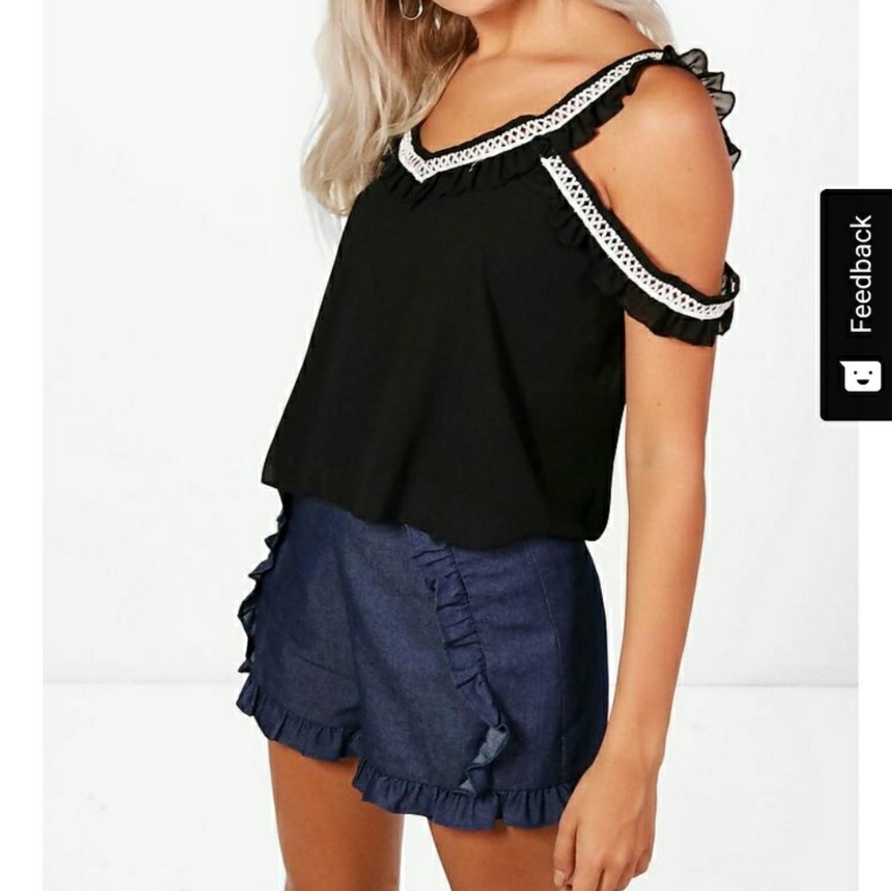Cold shoulder crop top with crochet detail
