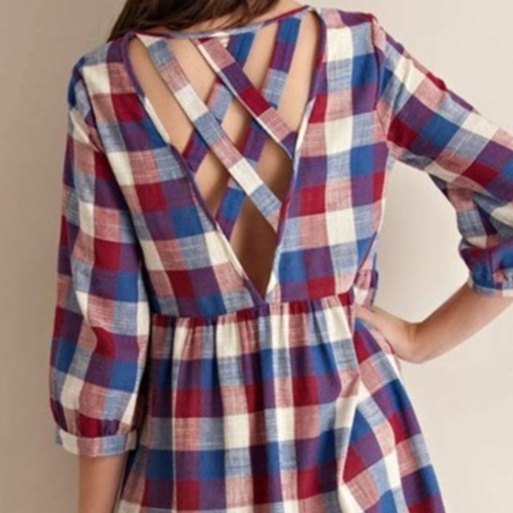 Plaid Babydoll Dress with Criss Cross Cut Out Back - Picture 1 of 2