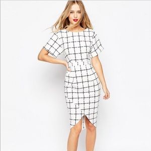 Asymmetric Wiggle Dress In Grid Check Print