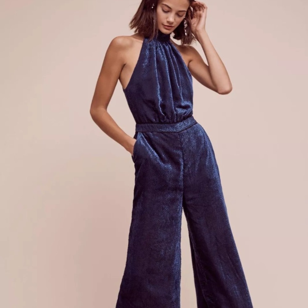 Blue velvet jumpsuit anthropologie