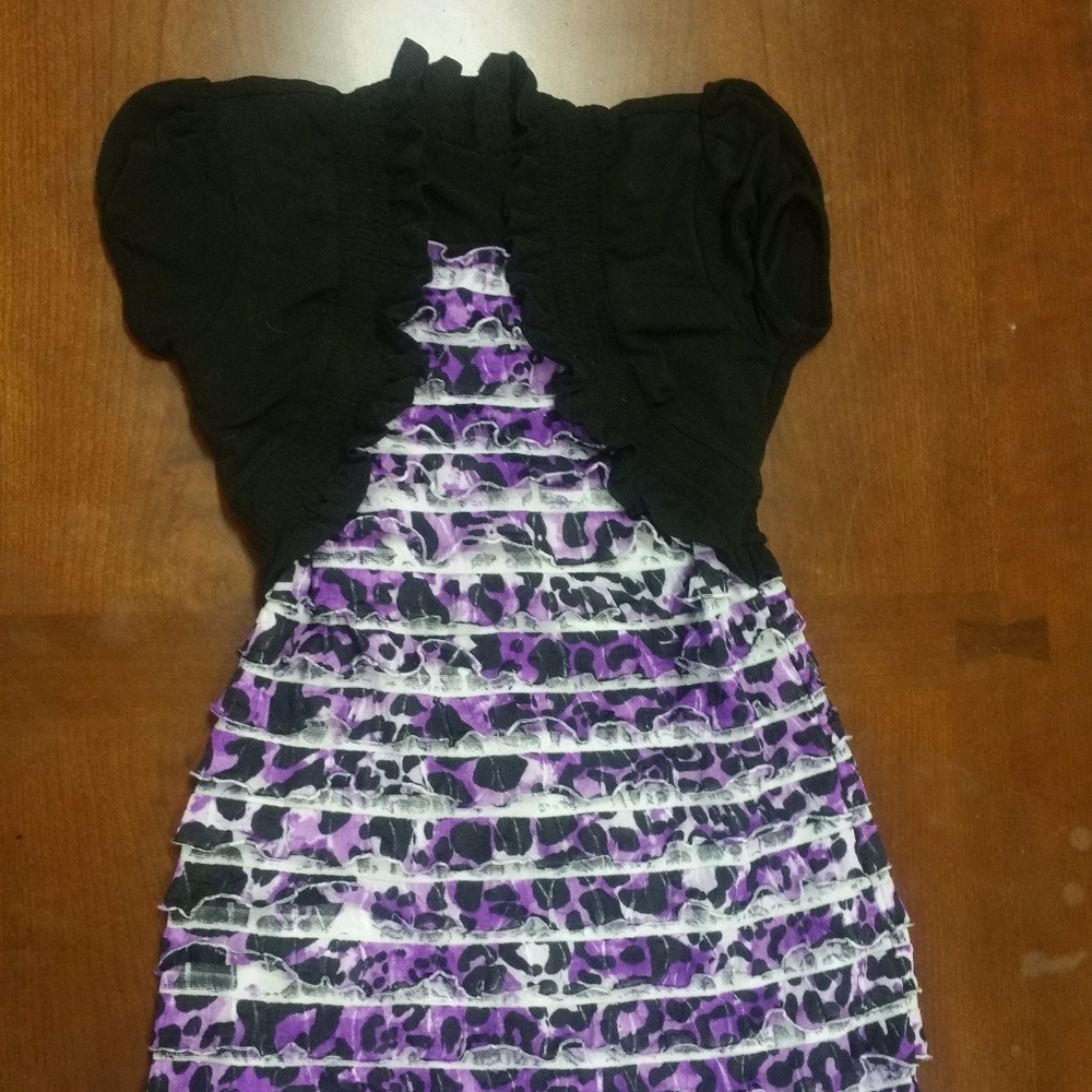 Purple and black girls dress with ruffled layers