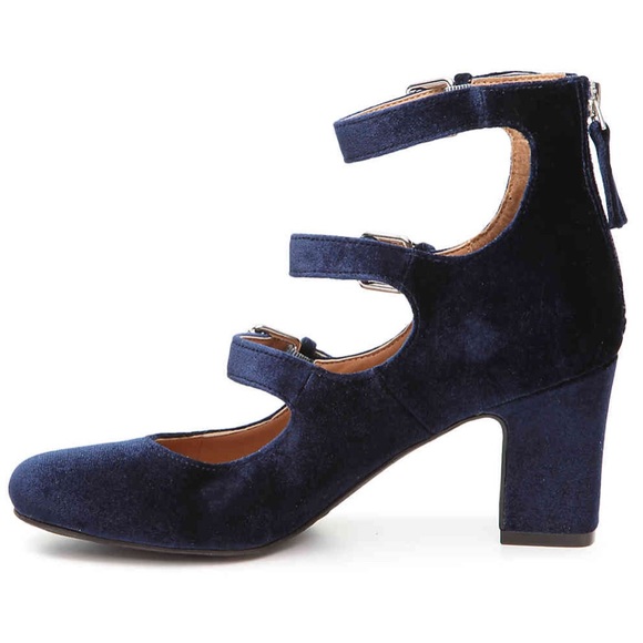 Blue Velvet Buckle Heels - Picture 4 of 7