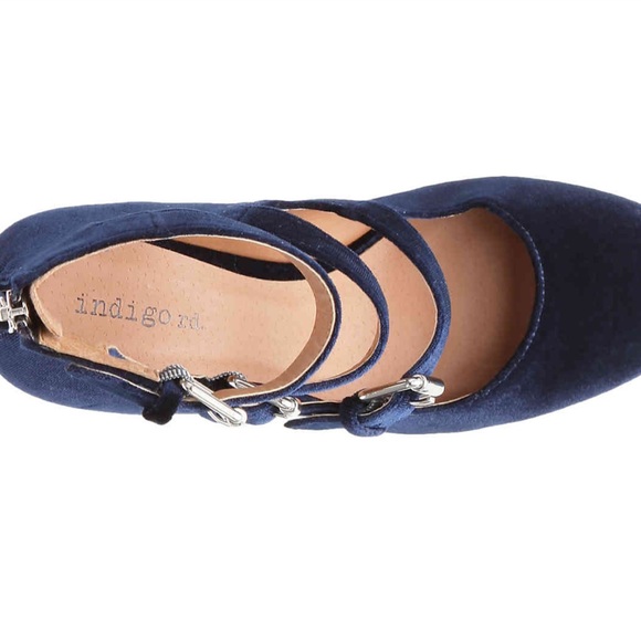 Blue Velvet Buckle Heels - Picture 5 of 7