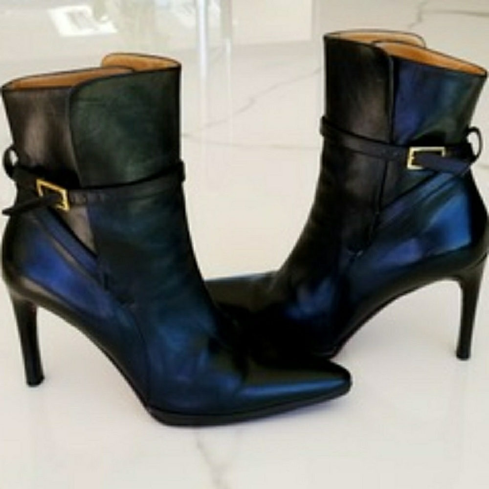 Italian Black leather saddle/calf  booties