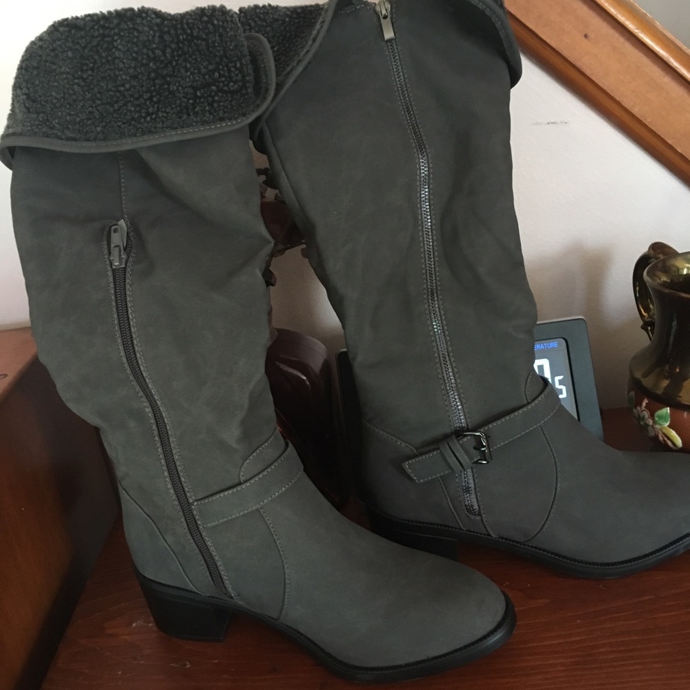 Gray zip up boots