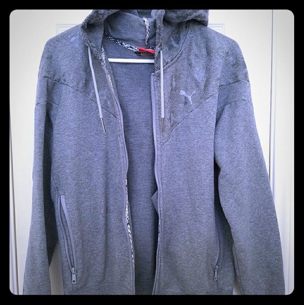 Grey Puma zip up jacket with hoodie