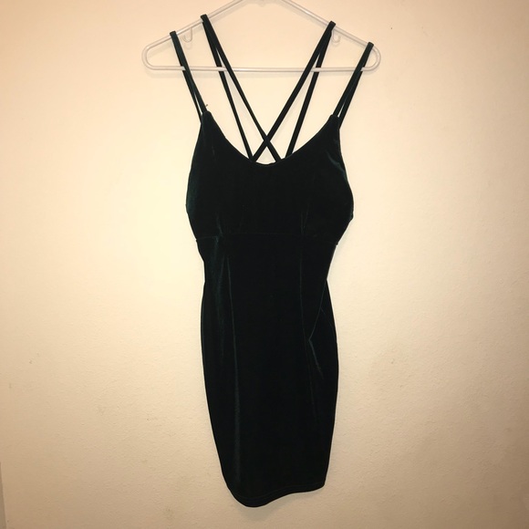 Dark Green Velvet Cocktail Dress - Picture 3 of 3