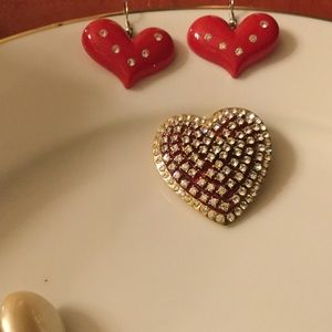 Vintage Valentine earrings and brooch