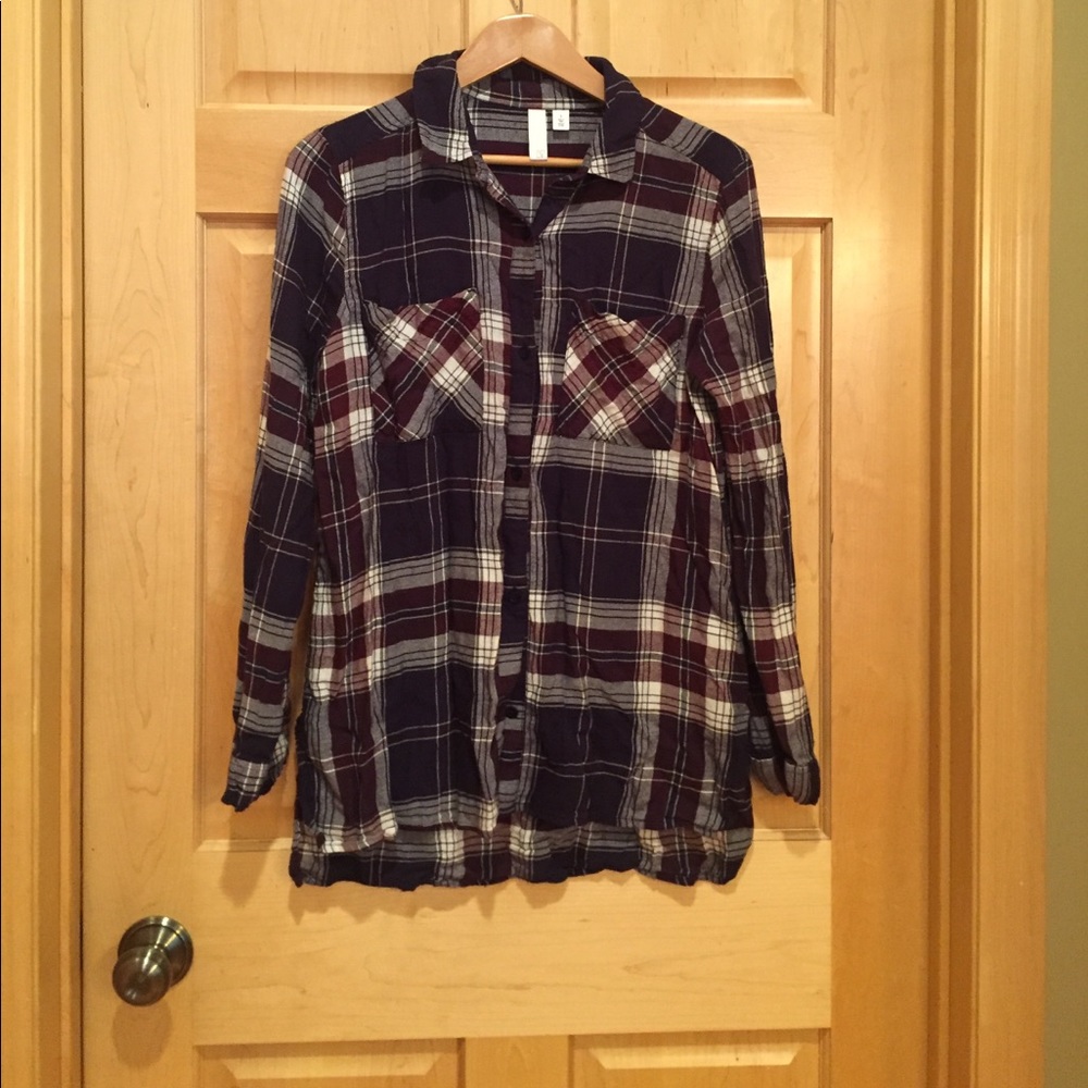 Flannel button up shirt.