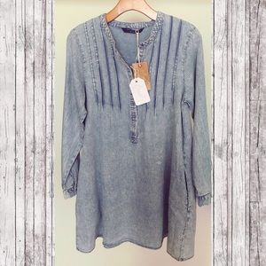 NWT Knot Sisters Striped Pintuck Denim Shirt Dress