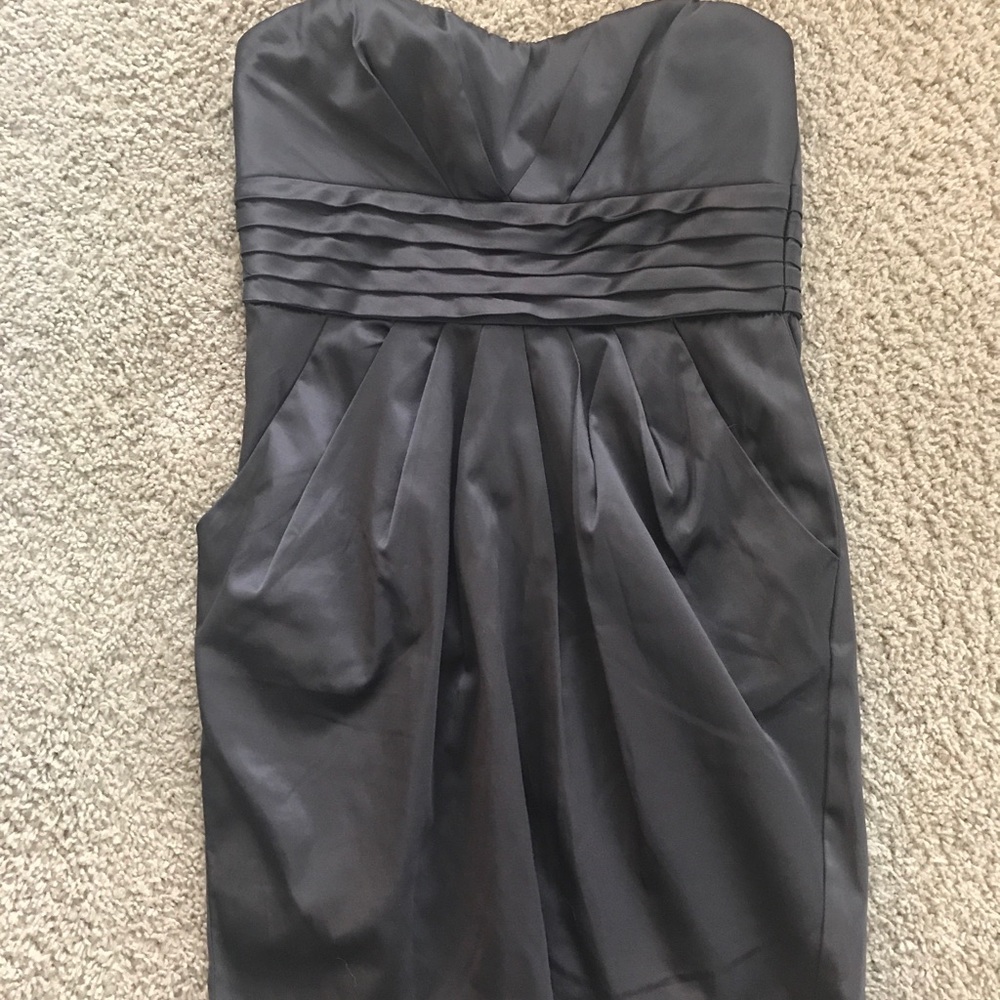 Charcoal Strapless Satin Dress