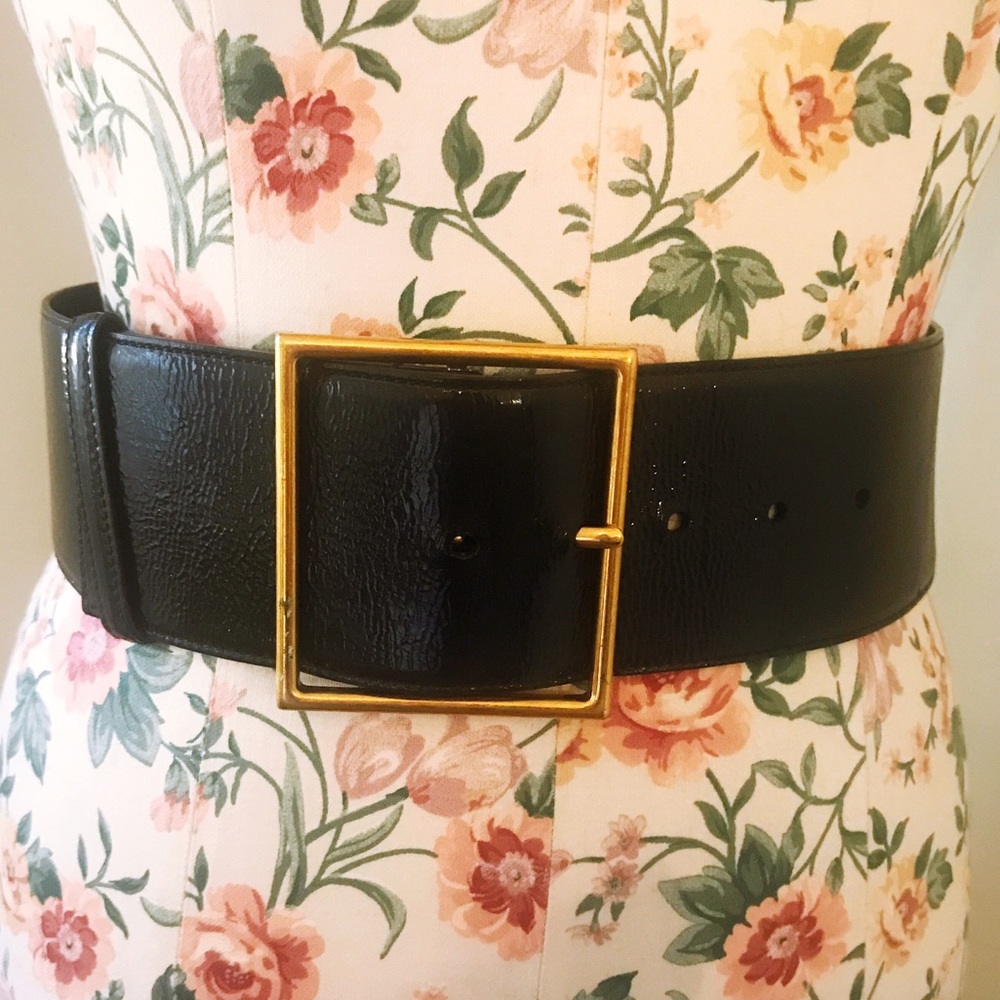 YSL Black Patent Leather Belt