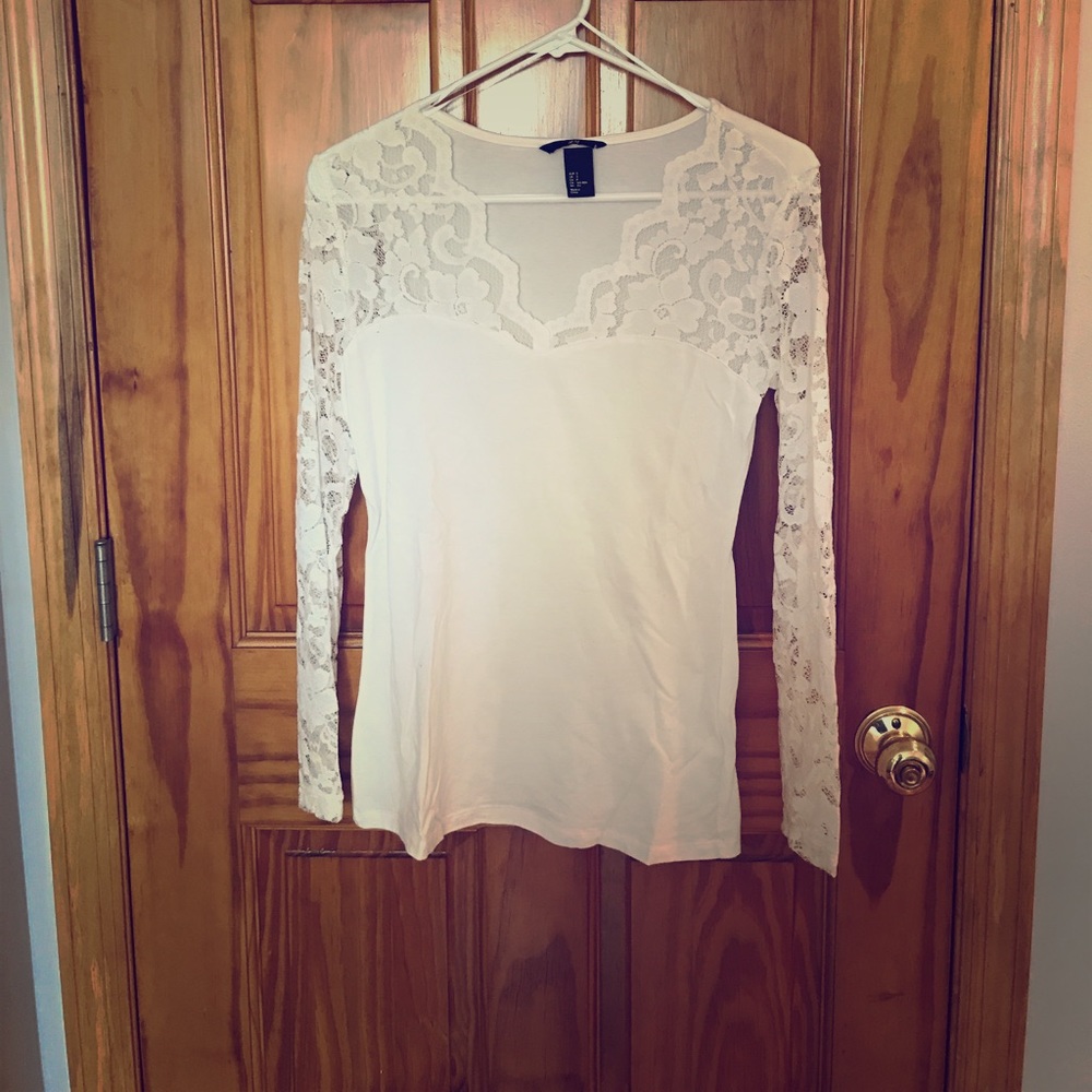 White lace long sleeve shirt.