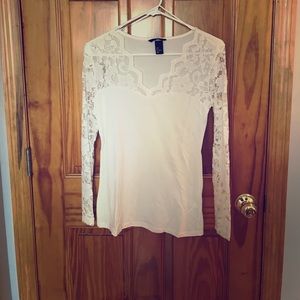 White lace long sleeve shirt.