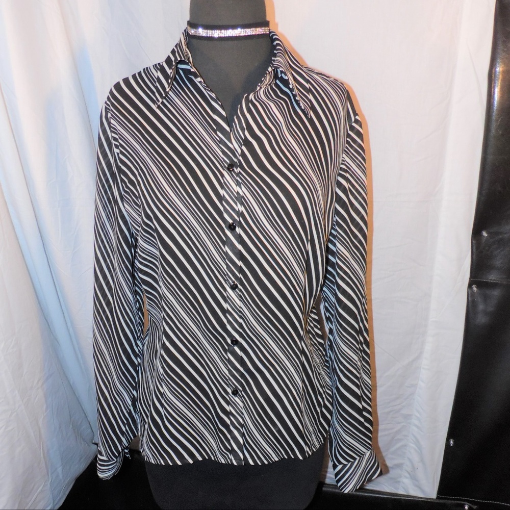 Fred David Black & White Stripped Blouse size 12