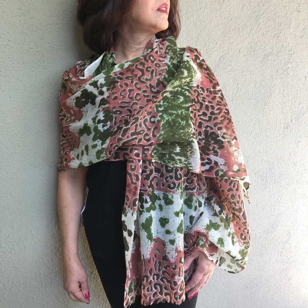 Lightweight animal print wool shawl
