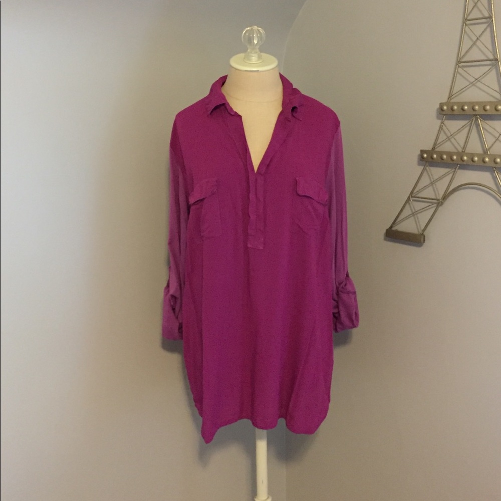 Splendid Pink Pocket Contrast Top 1X