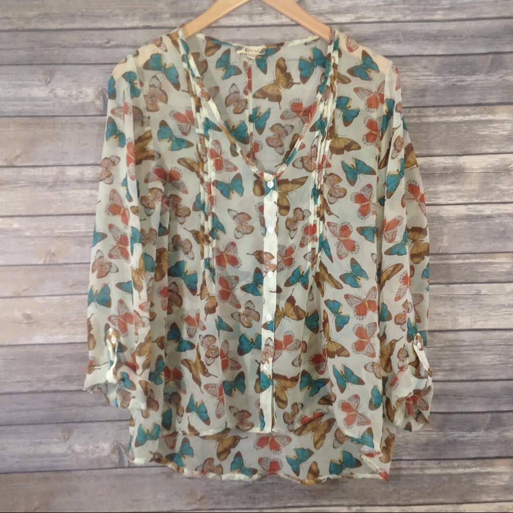 SALE! Ketz-ke Sheer Butterfly High-Low Blouse